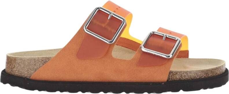 Birkenstock Oranje Sandalen met Suède Rand Kurk Zool Orange Dames