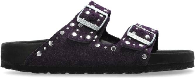 Birkenstock Paarse Suède Dubbele Gesp Sandalen Purple Dames