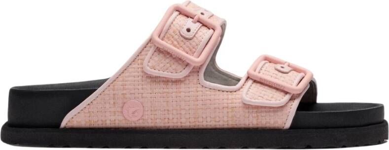 Birkenstock Raffia Luxe Sandalen met Logo Plaque Pink Dames