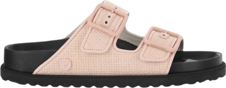 Birkenstock Roze Raffia Sandalen met Leren Rand Pink Dames