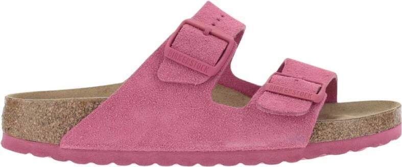 Birkenstock Roze Suède Kurk Sandalen Verstelbare Gesp Pink Dames