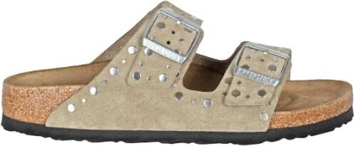 Birkenstock Sandaal van Suède met Studs en Verstelbare Bandjes Beige Dames