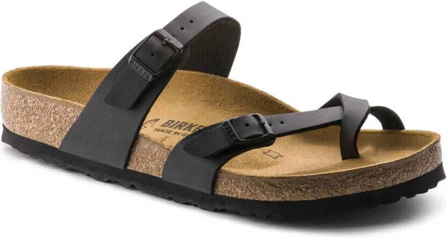 Birkenstock Zwarte Leren Flip Flops met Dubbele Band Black Dames