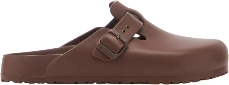 Birkenstock Bruine Logo Sandalen Gesp Sluiting Rubberen Zool Brown Dames