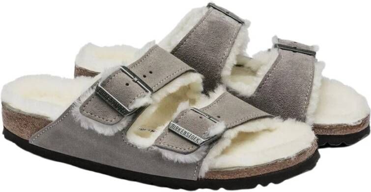 Birkenstock Shearling Arizona Sliders Grijs Dames