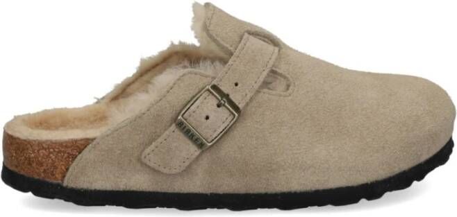 Birkenstock Shearling Beige Sandalen Slip-On Stijl Beige Dames