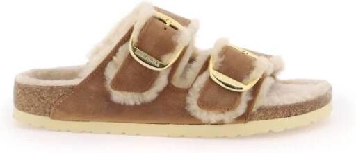 Birkenstock Shearling Big Buckle Mules Brown Dames