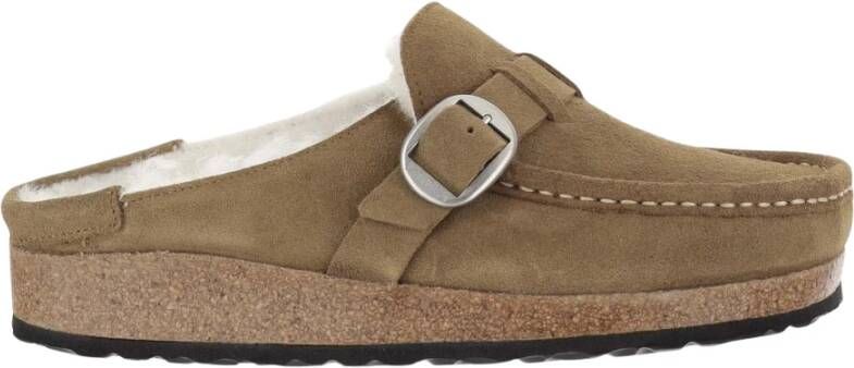 Birkenstock Shearling Muiltjes met Verstelbare Gespband Beige Dames