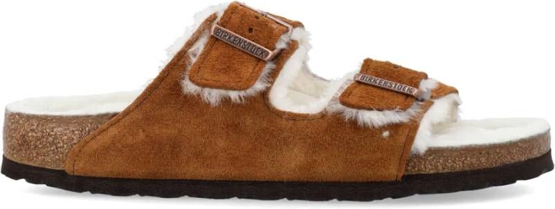 Birkenstock Shearling Sandalen met Kurk Voetbed Brown Dames