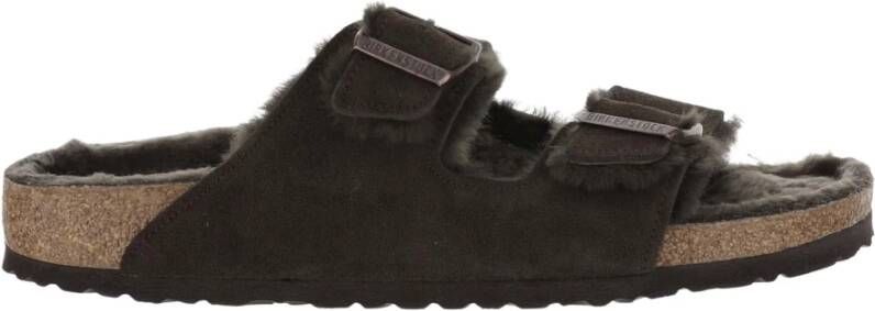 Birkenstock Shearling Sandalen met Logogespen Brown Heren