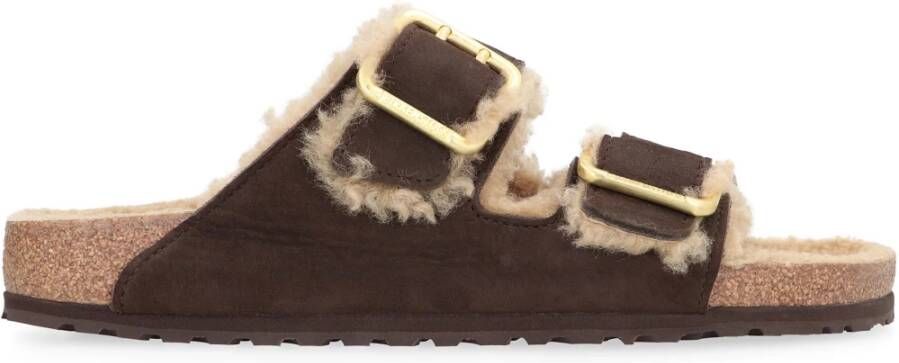 Birkenstock Shearling slides met bontvoering Brown Heren