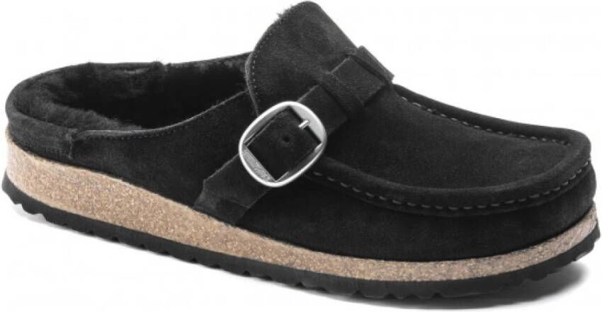 Birkenstock Shearling Suede Leren Mocassin Klomp Black Dames