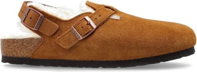 Birkenstock Bruine Suède Sandalen met Shearling Voering Brown Unisex