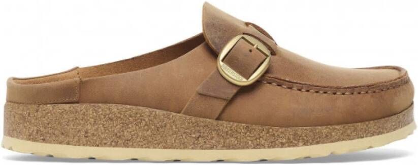 Birkenstock Stijlvolle Mocassin Clog met Grote Gesp Beige Dames