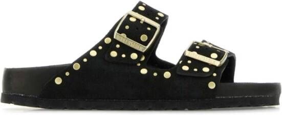 Birkenstock Stijlvolle zwarte suède Rivet slippers Black Dames