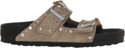 Birkenstock Studded Suede Flat Sandals Beige Dames