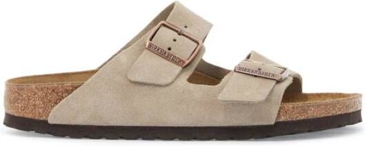 Birkenstock Suède Leren Dubbele Band Slides Beige Heren