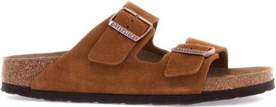 Birkenstock Suede Leren Dubbele Band Slippers Brown Heren