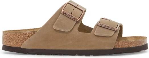 Birkenstock Suède Leren Dubbele Strap Slides Brown Dames