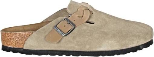 Birkenstock Suède sandaal met gevlochten bandjes Beige Dames