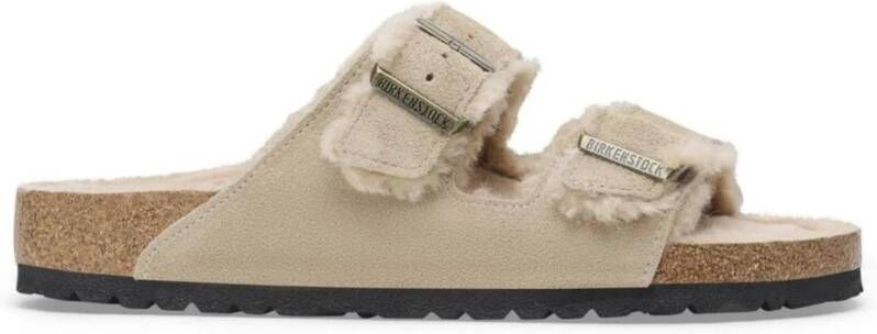 Birkenstock Taupe Leren Slippers Beige Dames