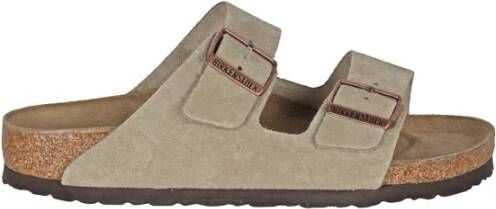 Birkenstock Taupe Suède Sandaal met Dubbele Gesp Beige