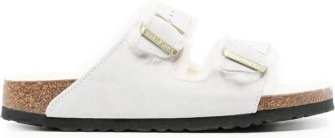 Birkenstock Shearling Straps Sandalen in Antiek Wit White Dames