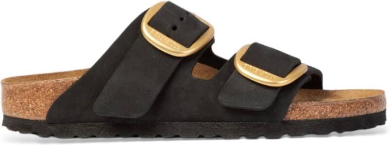 Birkenstock Zwarte Big Buckle Nubuck Sandalen Black Dames