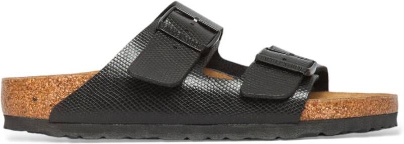 Birkenstock Zwarte Glanzende Hagedis Sandalen Black Dames