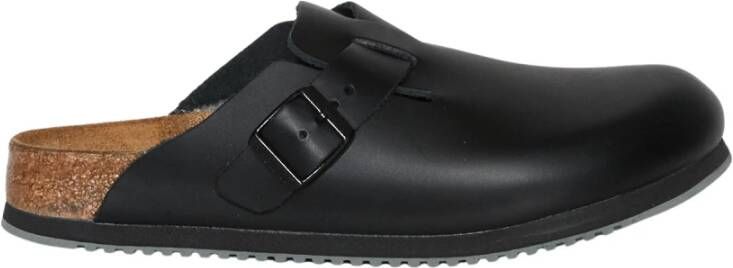 Birkenstock Zwarte Lederen Boston Sabot Black Heren