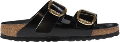 Birkenstock Zwarte Leren Gesp Pantoffels voor Vrouwen Black Dames