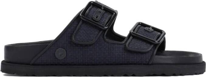 Birkenstock Zwarte Leren Geweven Sandalen voor Mannen Black Heren