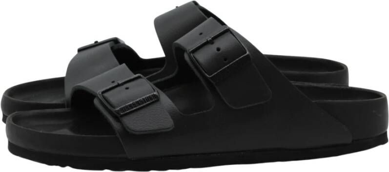 Birkenstock Zwarte leren instap sandalen Comfortabel voetbed Black Heren