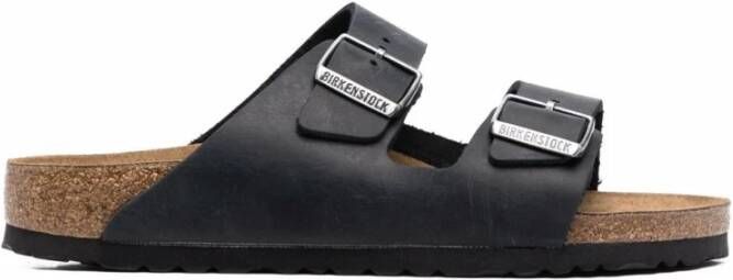 Birkenstock Zwarte Leren Open Teen Sandalen Black Dames