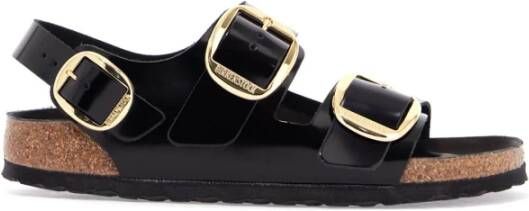 Birkenstock Zwarte Leren Sandalen met Grote Gespen Black Dames