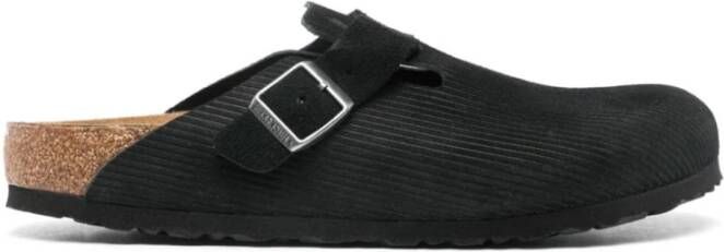 Birkenstock Zwarte leren sandalen met open teen Black Heren