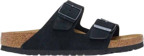 Birkenstock Zwarte Leren Sandalen Unisex Lage Stijl Black