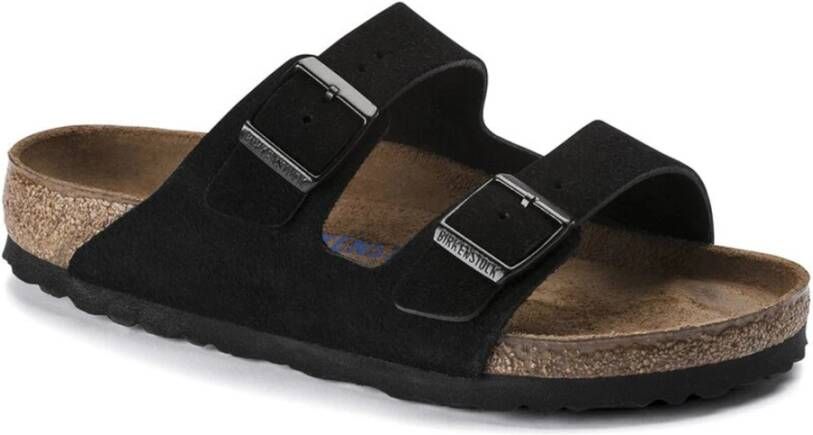 Birkenstock Zwarte leren sliders voor moderne vrouw Black Dames