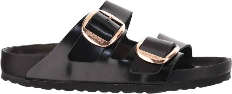 Birkenstock Zwarte Leren Verstelbare Sandalen met Gouden Gespen Black Dames