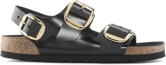 Birkenstock Zwarte Milano Sandalen met Grote Gesp Black Dames