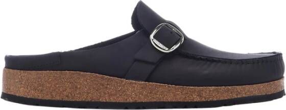 Birkenstock Zwarte suède mocassin stijl sandaal met grote gesp Black Dames