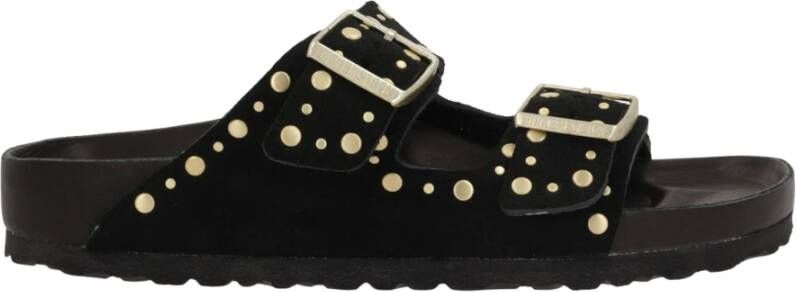 Birkenstock Zwarte Studs Platte Sandalen Black Dames