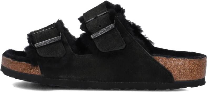 Birkenstock Zwarte Suède Bont Slippers Arizona Stijl Black Dames