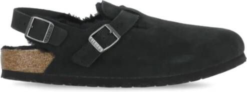 Birkenstock Zwarte Suède Sandalen met Shearling Black Dames