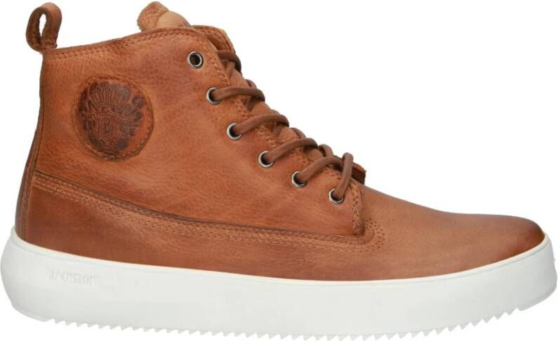 Blackstone Premium Leren High-Top Sneaker Brown Heren