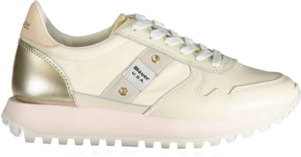 Blauer Beige Polyester Sneaker met Contrastdetails Beige Heren