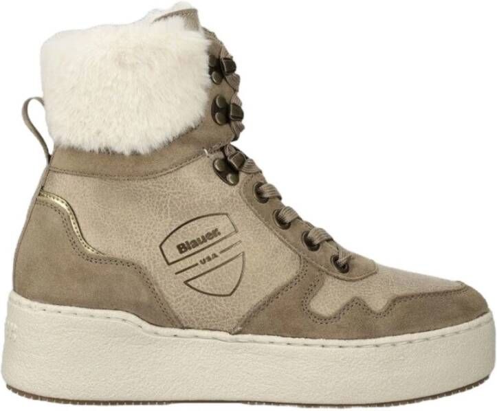 Blauer Beige Winterlaarzen met Schapenvacht Detail Beige Dames