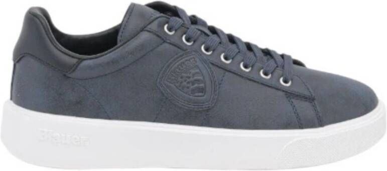 Blauer Blauwe Leren Sneaker met Logo Patch Blue Heren