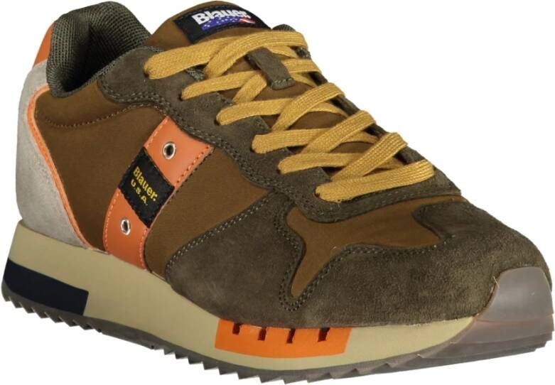 Blauer Bruine Herensportschoenen Veters Contrastdetails Print Logo Brown Heren