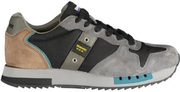 Blauer Grijze Polyester Sneaker met Contrastdetails Multicolor Heren